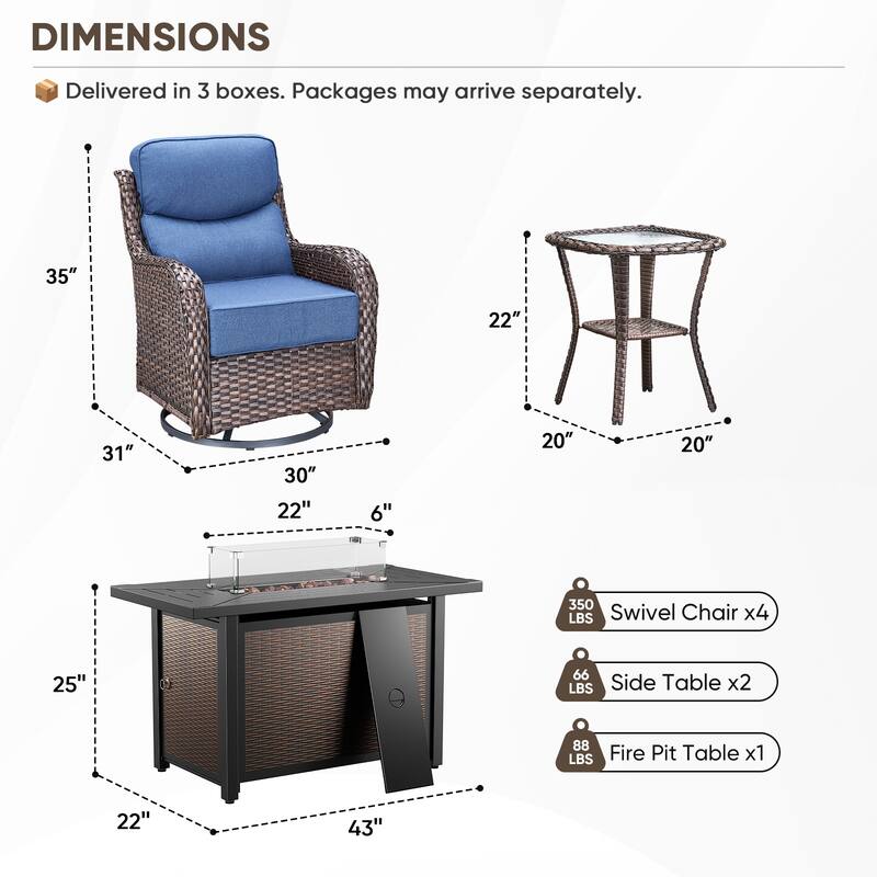 Pocassy Patio Swivel Chairs with 43 inch Fire Pit Table Set