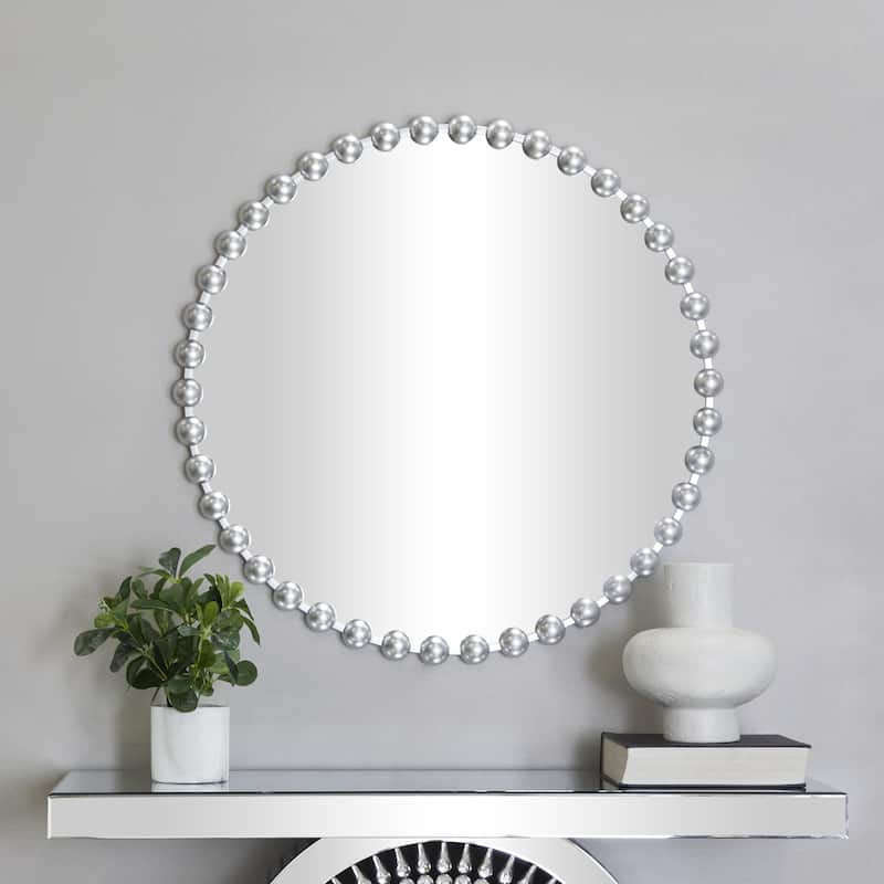 Metal Wall Mirror with Beaded Detailing - Gold, Silver, Dark Gray - CosmoLiving by Cosmopolitan