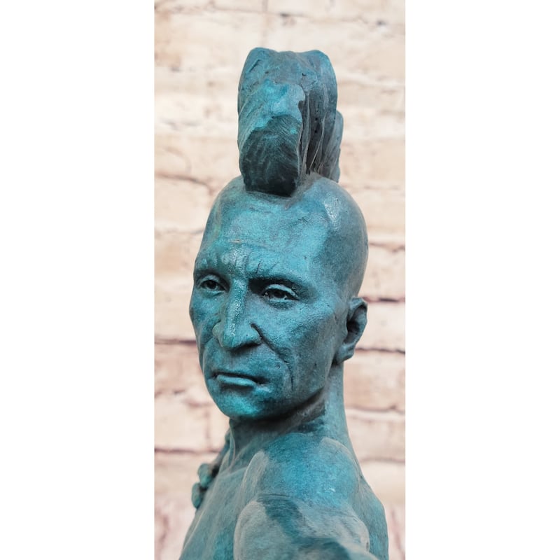 Native American Indian Mohawk Archer Pulling Bow Bronze Sculpture By Mario Nick