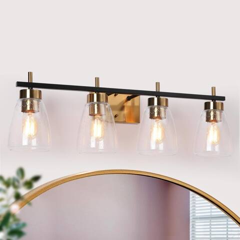 Marsie Modern 4-Light Seeded Glass Vanity LIghts Dimmable Linear Wall Sconces for Powder Room, Bathrooom