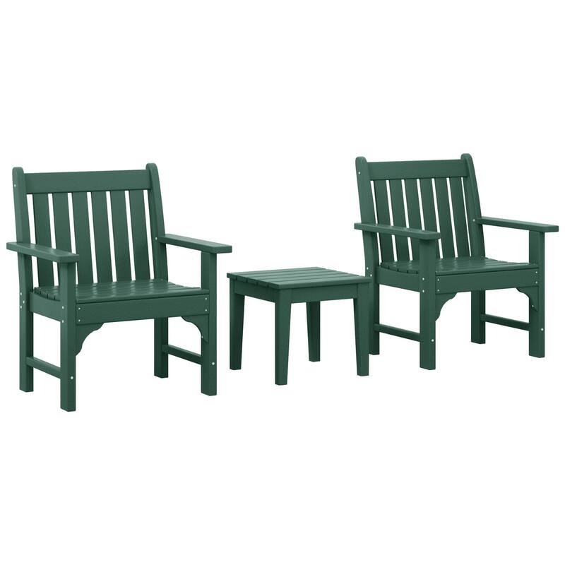 Laguna Outdoor Patio 3-Piece Garden Arm Chair Conversation Set With Side Table - Dark Green
