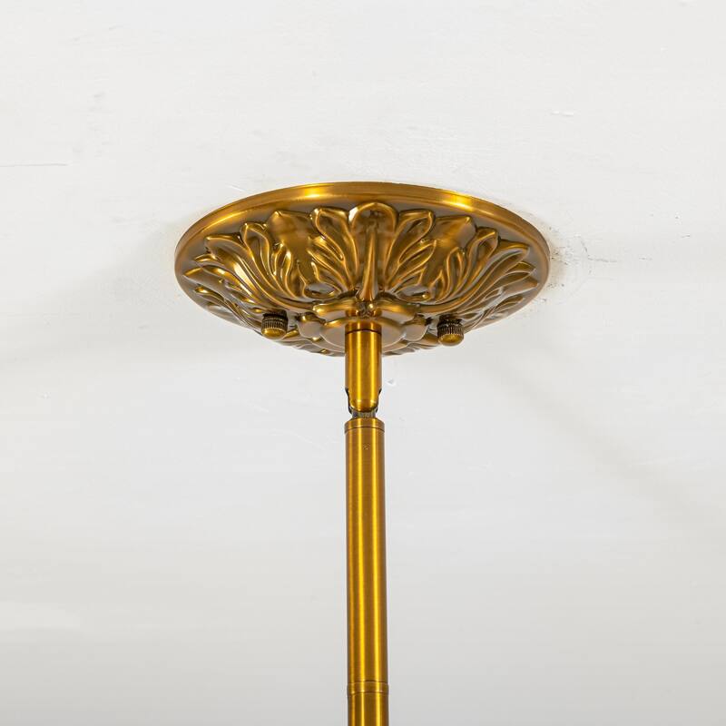 1-Light Retro Antique Brass Pumpkin Shaped Semi-Flush Mount Light/Pendant with Milk/Green Glass for Kitchen, Dining Room