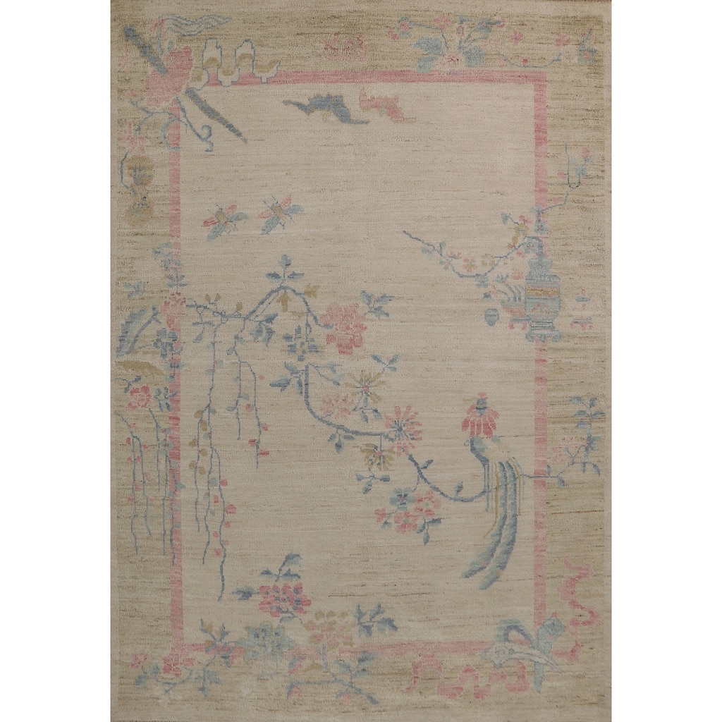 Vegetable Dye Floral Art Deco Turkish Rug Hand-Knotted Wool Carpet - 4'11"x 6'11"