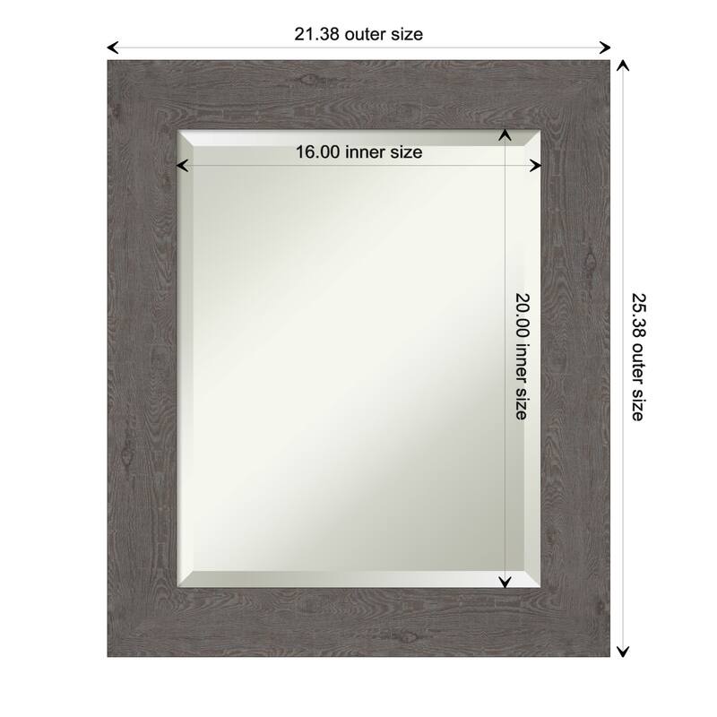 Beveled Wall Mirror - Rustic Plank Espresso Frame - 21.5 x 25.5-inch - Rustic Plank Grey