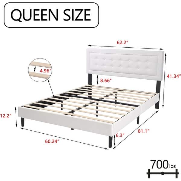 dimension image slide 16 of 17, alazyhome Upholstered Platform Bed Frame with Button Tufting Headboard