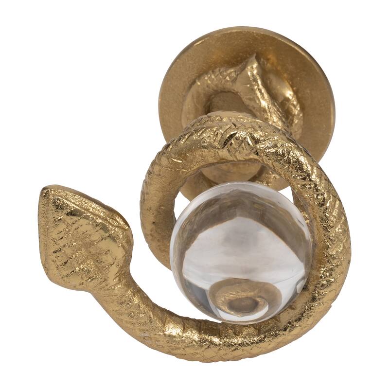 Sagebrook Home's Gold Novelty 7'' Metal Snake Coil Figurine with Acrylic Ball - 5" x 4" x 7"