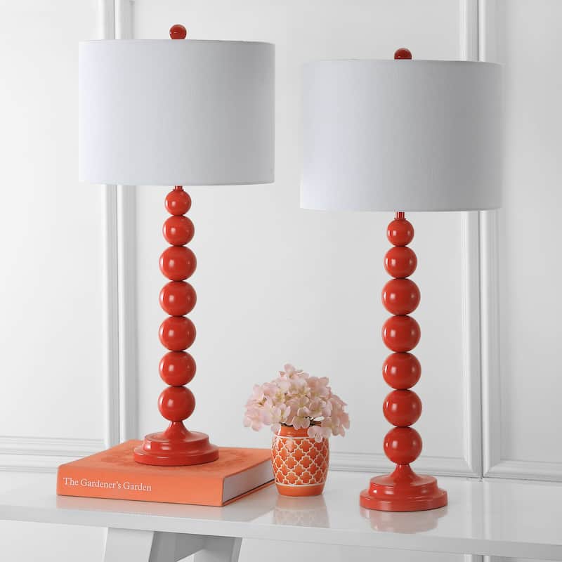 SAFAVIEH Lighting Mechelle 31-inch Stacked Ball White Table Lamp (Set of 2) - 14"x14"x31.5" - 14Wx14Dx32H - Blood Orange