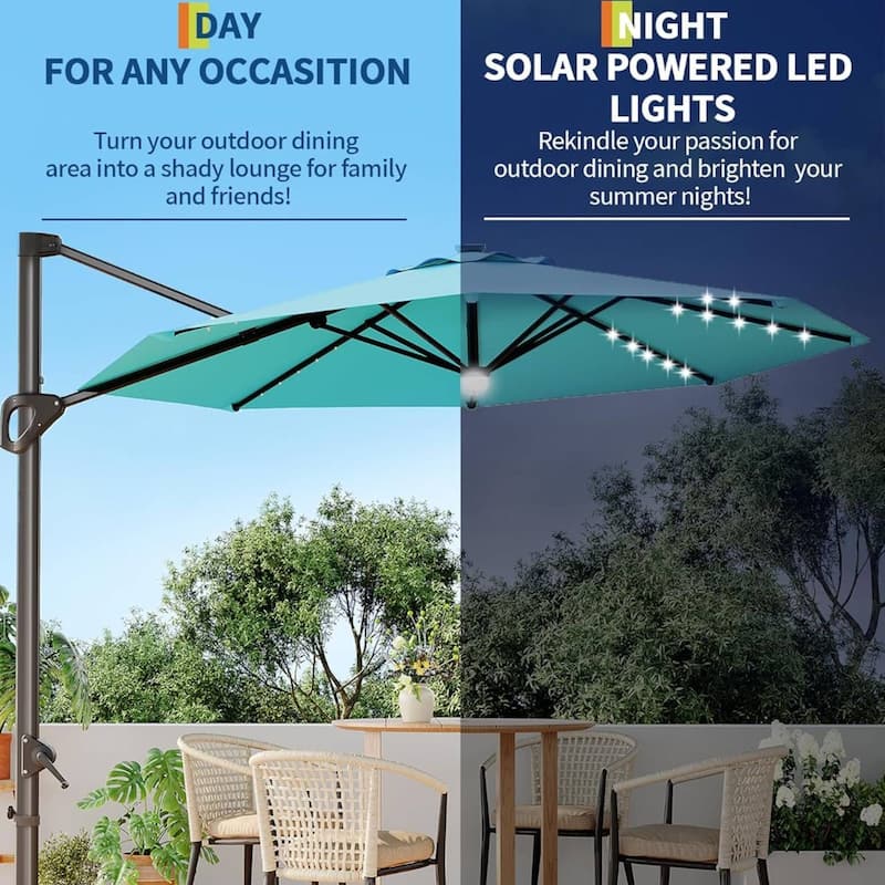 10FT Outdoor Patio Cantilever Umbrella with LED for Garden Pool Deck BackYard