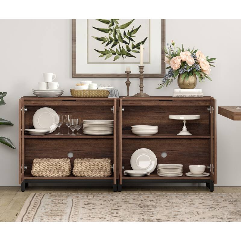 WAMPAT Multifunctional Sideboard Buffet Cabinets with Glass Doors, Modern Sideboard with Adjustable Shelf, Coffee Bar Cabinet