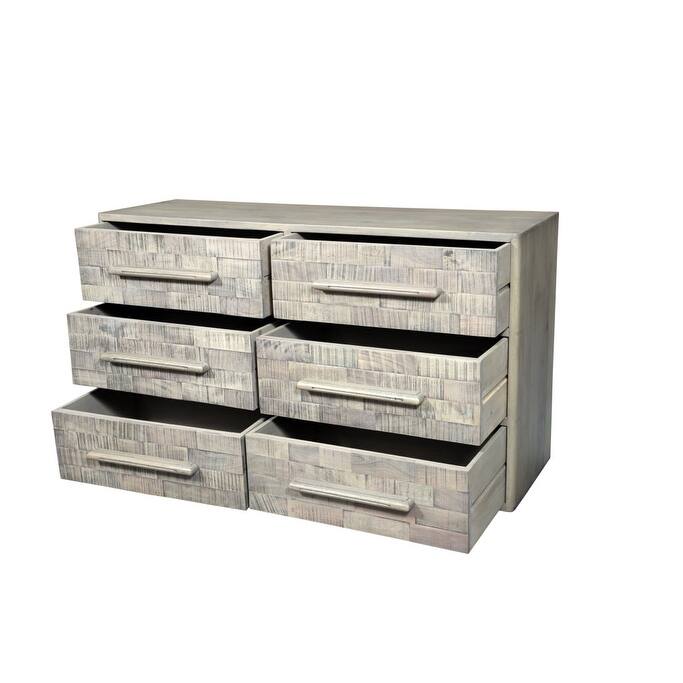 HomeRoots 57" Gray Solid Wood Six Drawer Dresser