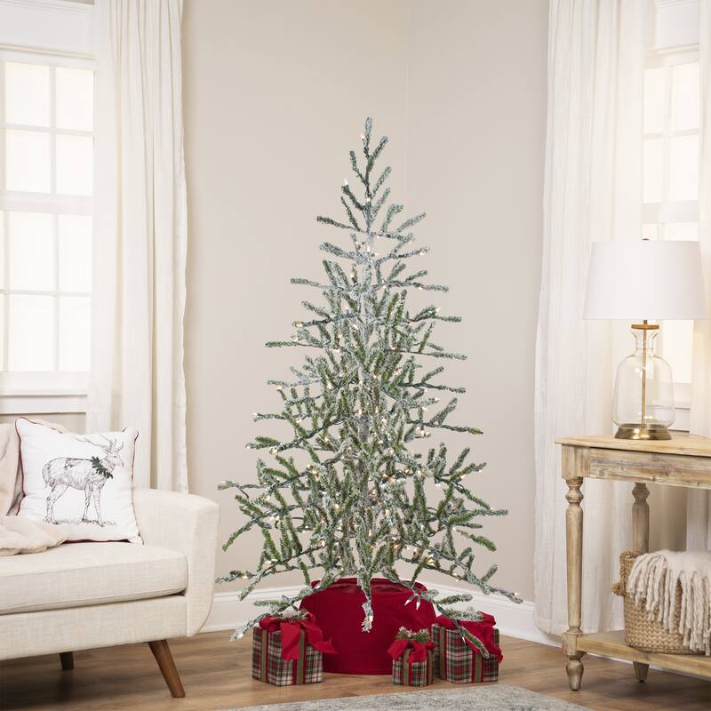 5' Medium Flocked Alpine Twig Artificial Christmas Tree white Lights - 5 Foot