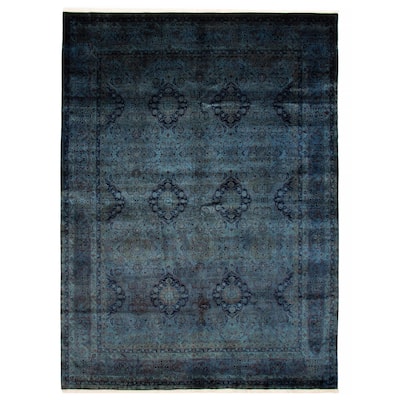 ECARPETGALLERY Hand-knotted Vibrance Dark Blue Wool Rug - 9'2 x 12'0