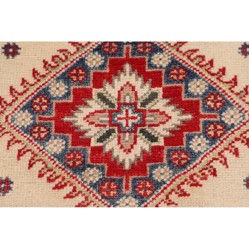 Kazak Accent Rug Hand-Knotted Oriental Beige Wool Carpet - 2'9" x 3'6"