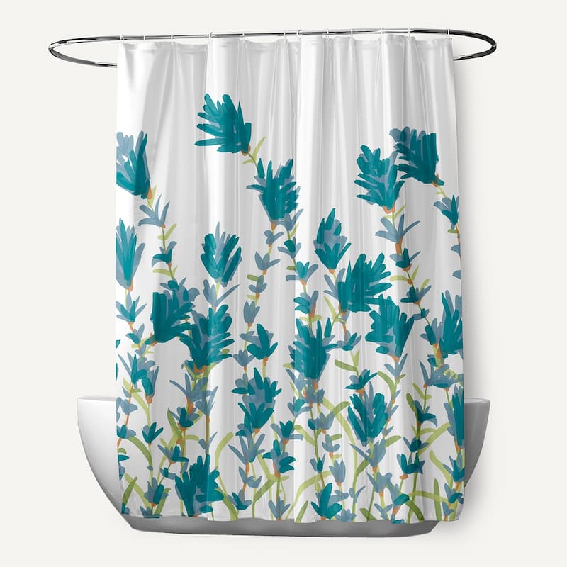 71 x 74 Lavender Floral Print Shower Curtain - Teal