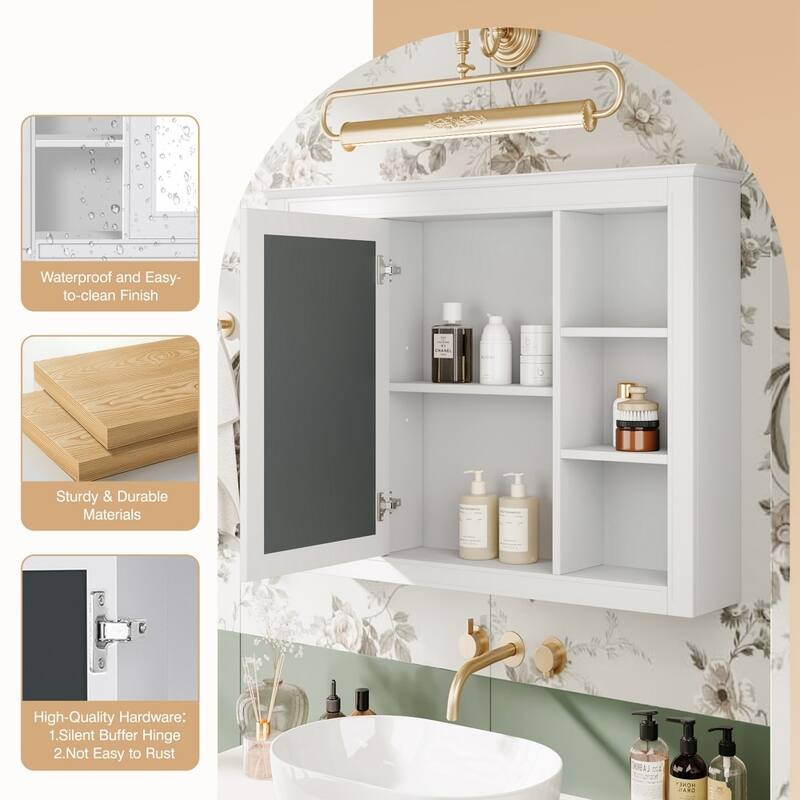 35'' Wall Mounted Bathroom Storage Cabinet with Mirror and 6 Open Shelves
