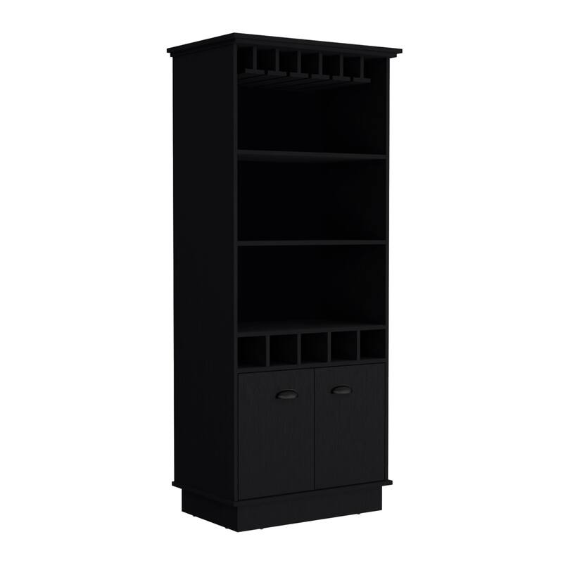 Dundee 70-Inch High 10-Glass Bar Cabinet with 5 Cubbies