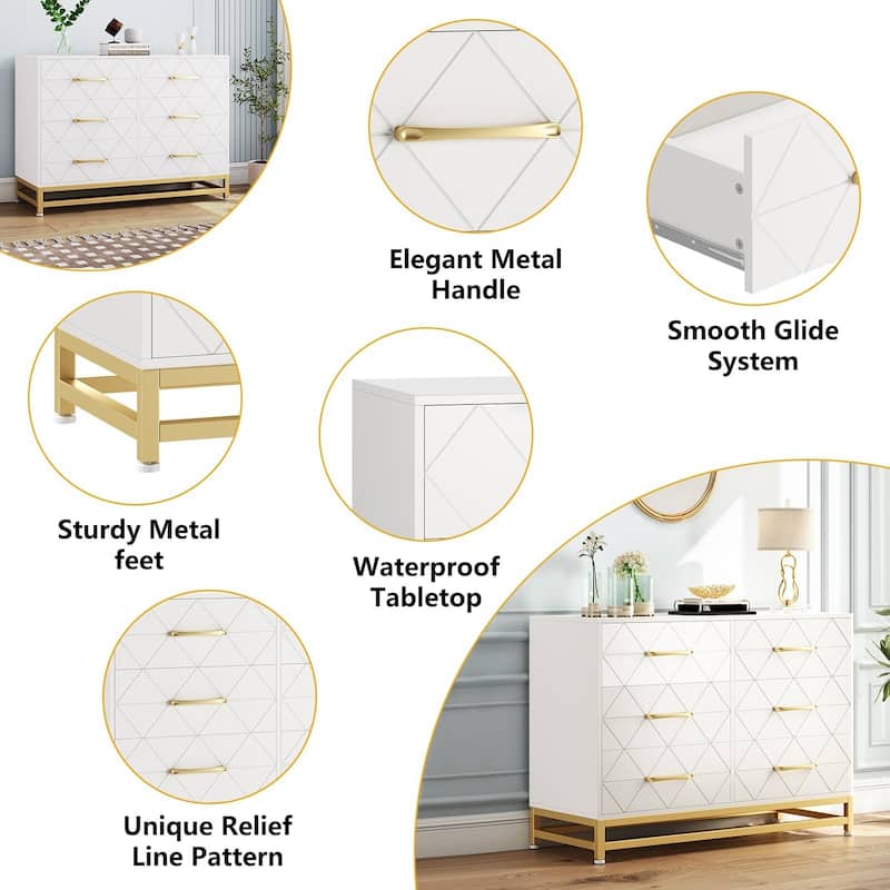 6 Drawer Wooden Dresser, with Metal Handle