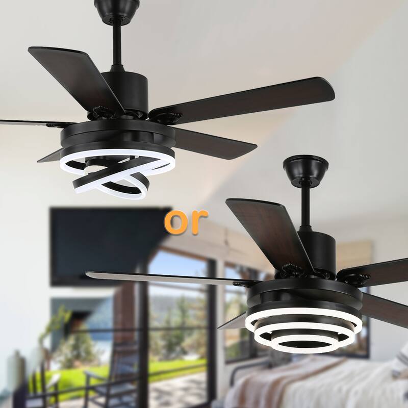 52Inch Modern DIY Shape Reversible Ceiling Fan with LED Light, 6-Speed Ceiling Fan with Remote for Large Room - 52 Inches