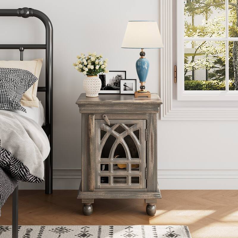 18 in Antique Grey Wood Nightstand - Grey - 1-drawer