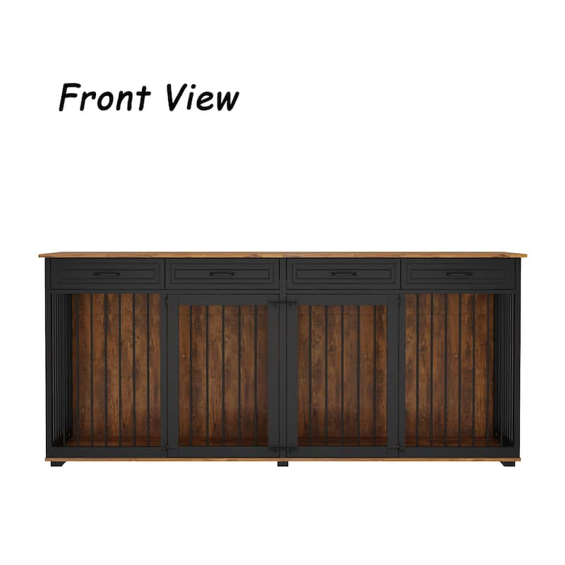 86.6"Wooden Dog Crate Kennel with 4 Drawers,Double Dog Crate Furniture