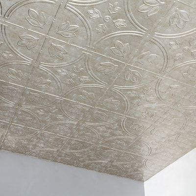 FASÄDE Traditional Style 5 Decorative Vinyl 2ft x 4ft Glue Up Ceiling Panel in Vintage Metal (5 Pack)