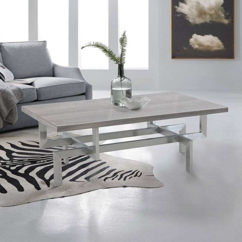 HomeRoots 51" Gray And Silver Stainless Steel Coffee Table - 51