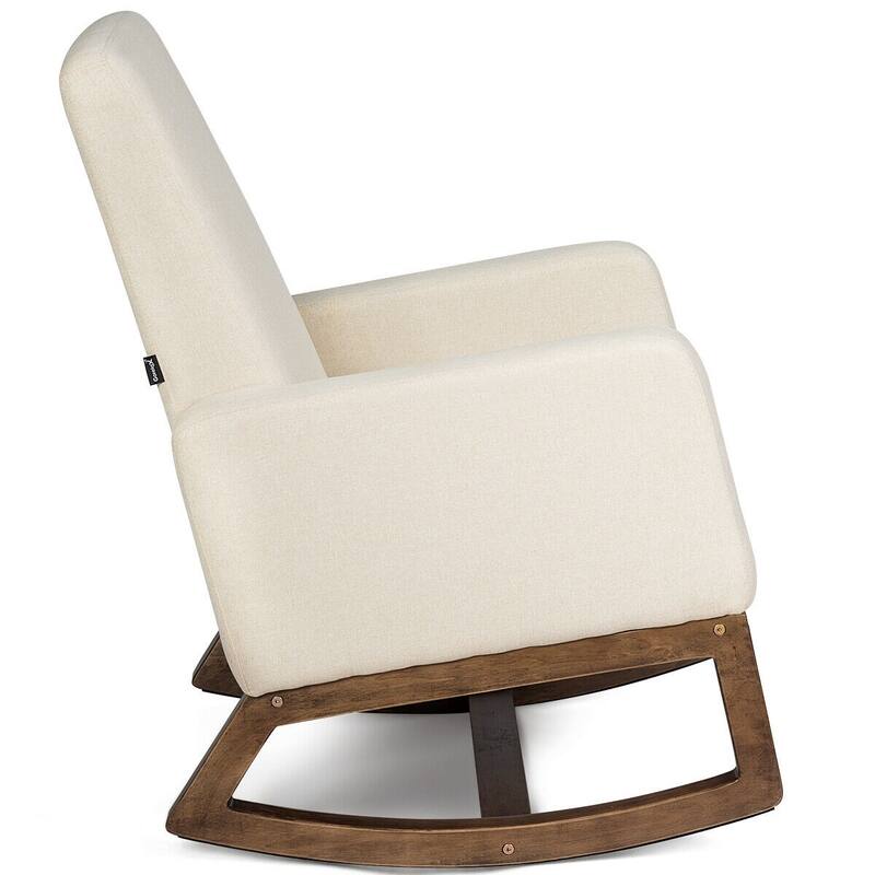 Retro Modern Fabric Upholstered Rocking Chair with Wooden Frame Comfortable Seat for Living Room - 26.5" x 32.5" x 40.5"