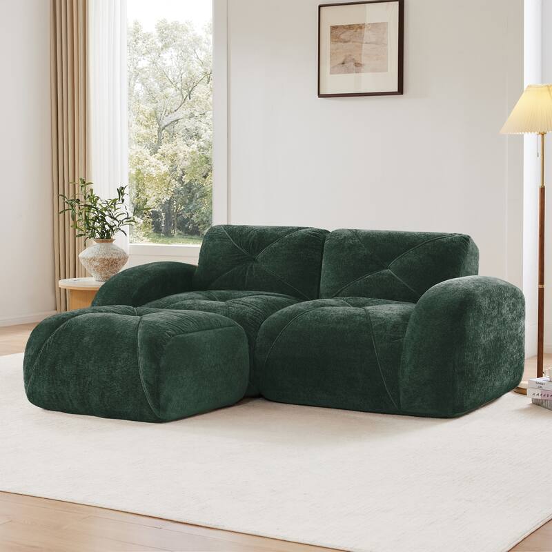 Rossetta 80'' Ergonomic Design Soft Velvet L-Shaped Boneless Sofa with 1 Movable Ottoman