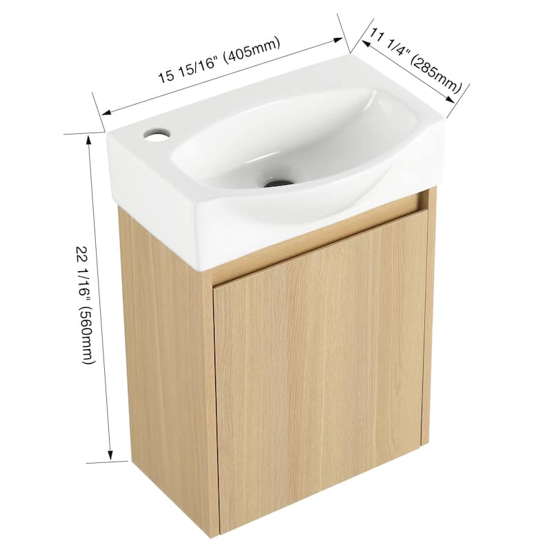 Bathroom Vanity With Sink In 16/20/24/30/36 Inch, Floating Bathroom Vanity With Soft Close Door