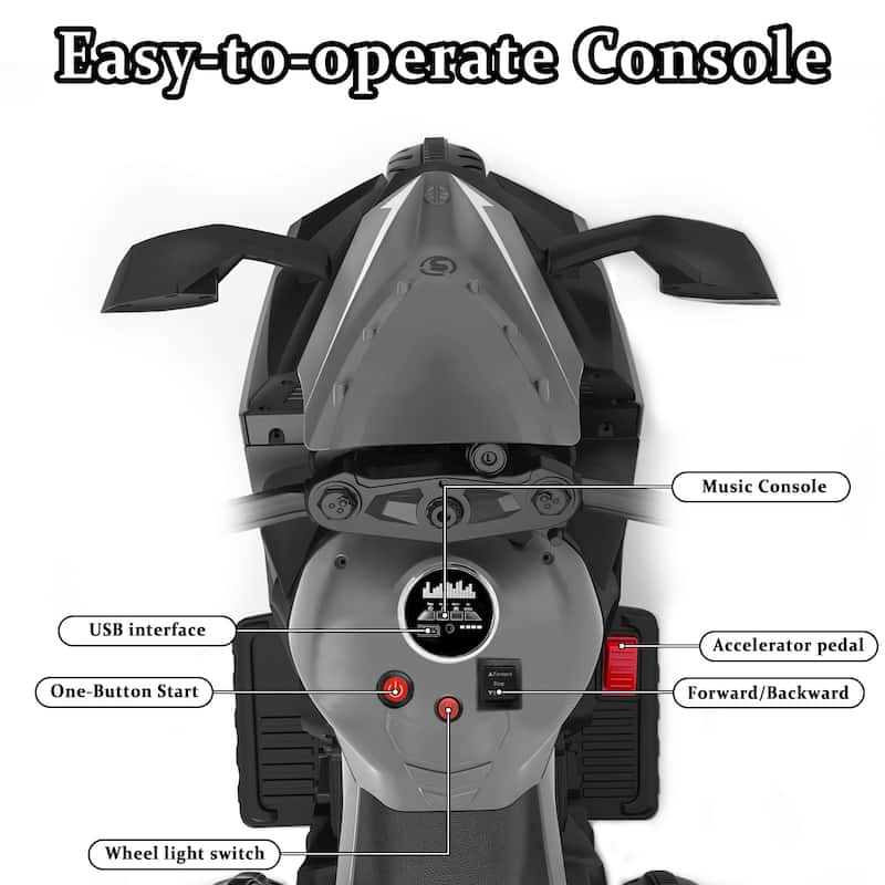 12V Electric Kids Motorcycle Ride-On with Shock Absorbers and USB MP3 Forward and Backward Drive - 41"L x 22"W x 25"H
