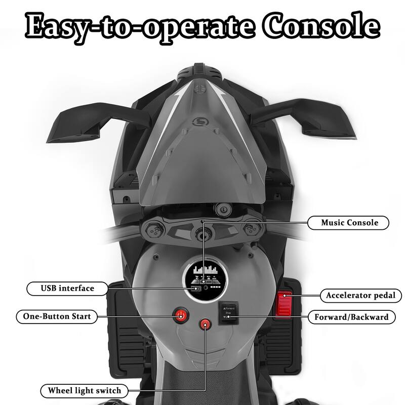 Electric Ride-On Motorcycle for Kids 3-6 Years Old, 12V, USB, MP3, LED Lights & Shock Absorbers