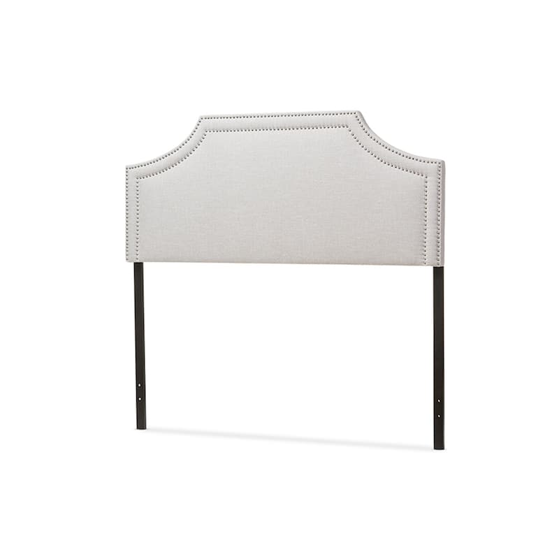 Upholstered Fabric Headboard with Double Nailhead Trim, Adjustable Height, and Modern Cut-Out Corner Design
