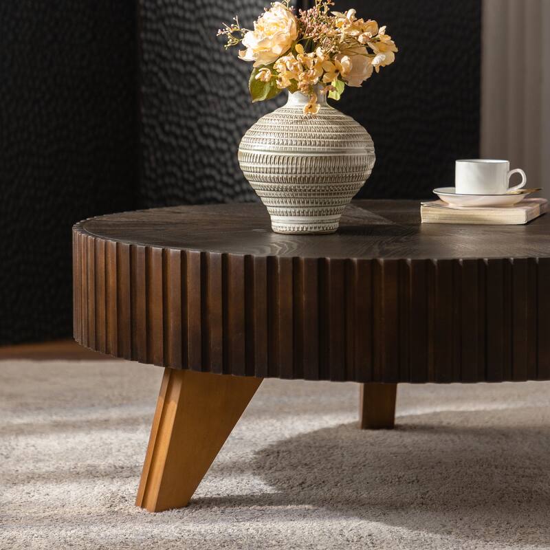 35.4-Inch Round Coffee Table for Living Room, Center Cocktail Table with Sturdy Wooden Legs for Home Decor