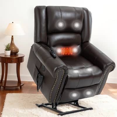 Dual Motor Genuine Leather Lift Recliners, Massage & Heat, USB Ports