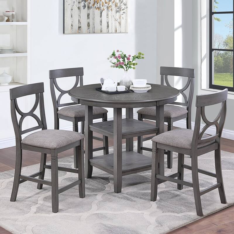 5 Piece Counter Height Dining Set with 2 Open Shelves