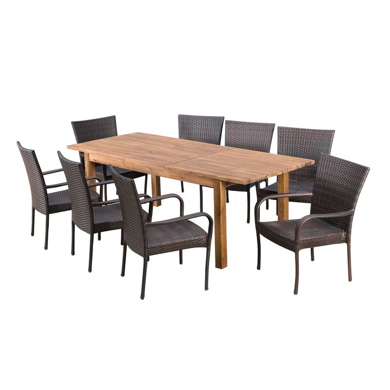 Christopher Knight Home Lambert Outdoor Wicker and Wood Expandable Rectangular Dining Set