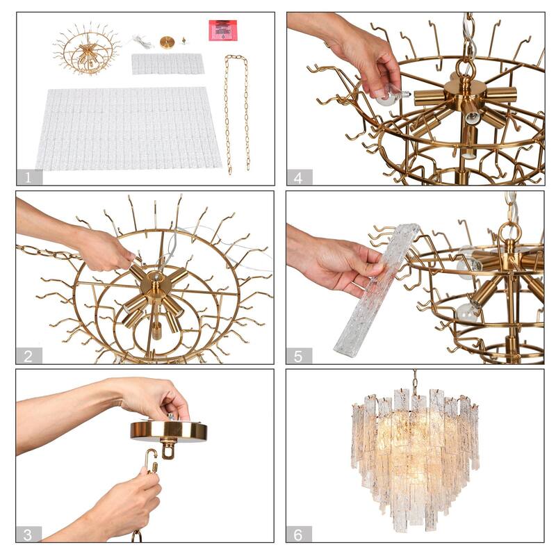 Elver Modern Gold 8-Light Glacier Chandelier Hand-blown Art Glass for Bedroom Foyer Dining Room