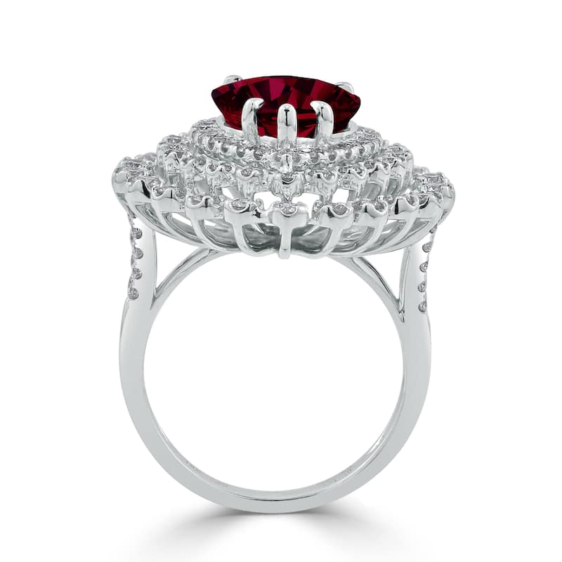Auriya 7 1/6ct Pear-cut Red Ruby and Halo Diamond Ring 1 1/2cttw 18K Gold
