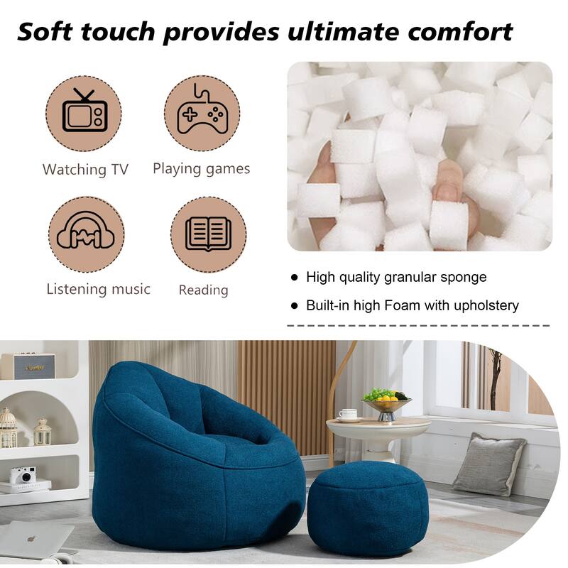 High Pressure Foam Bean Bag Chair with Padded Foam Padding Compressed Bean Bag With Footrest