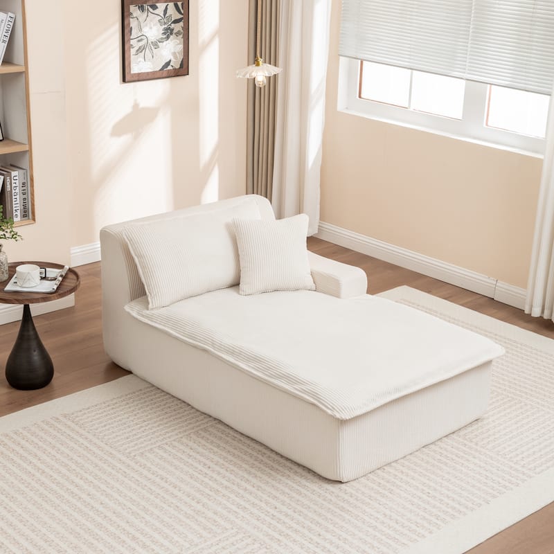 Oversized Chaise Lounge Chair, Upholstered Sofa Bed for Living Room, Corduroy Sleeper Couch Comfy Recliner Bedroom Reading Seat
