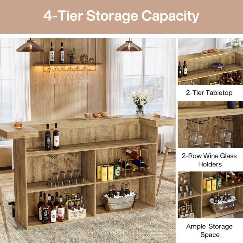 70.9" Wooden Home Bar Table with Wine Glass Holder, Pub Storage Unit Accent Table for Home Patio Basement