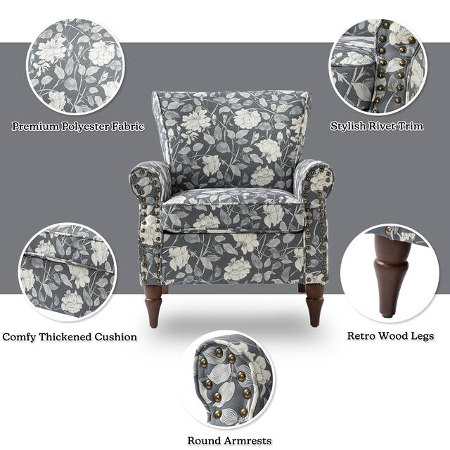 HULALA HOME Nailhead Trim Traditional Accent Armchair with Rolled Arms