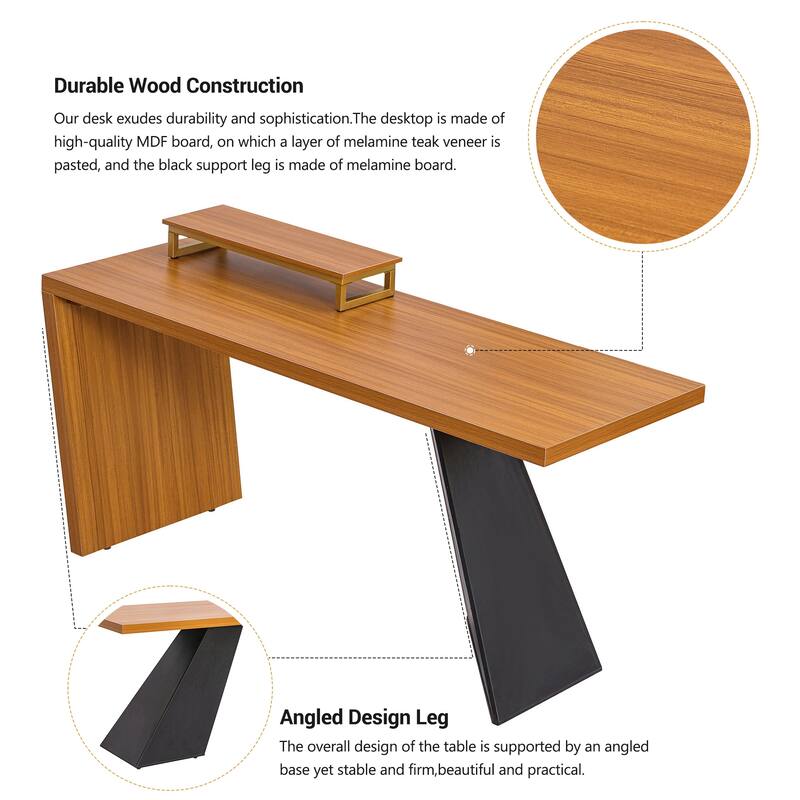 63"Modern Executive Desk ,Rustic Industrial Wooden Writing Desk,Study Desk with Monitor Stand,Rectangular Computer Desk