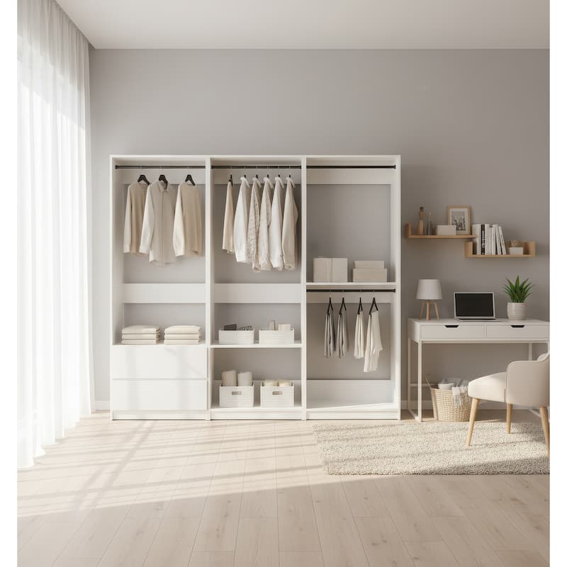 Prosper White Freestanding Walk in Wood Closet System - 94.2"W x 15.7"D x 83" H