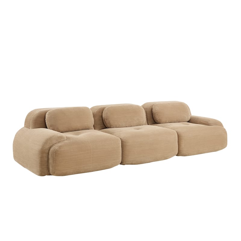 Anmytek Modern 3 Seat Modular Corduroy Sofa Camel No Assembly Sectional Couch