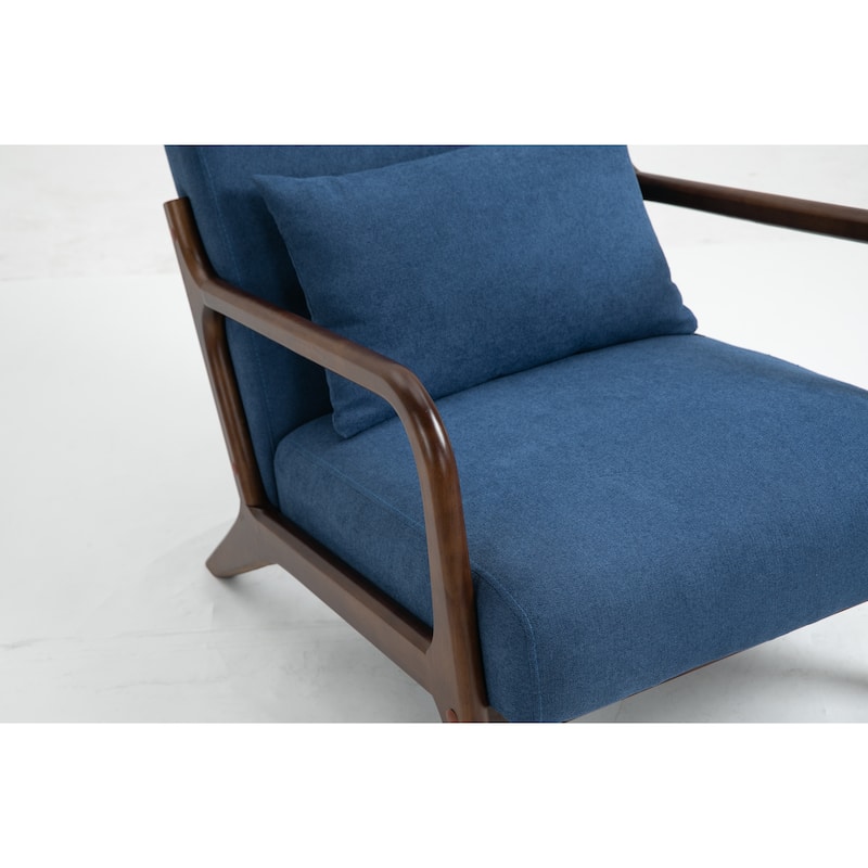Mid Century Modern Accent Chair with Wood Frame, Upholstered Living Room Chairs with Waist Cushion, Reading Armchair