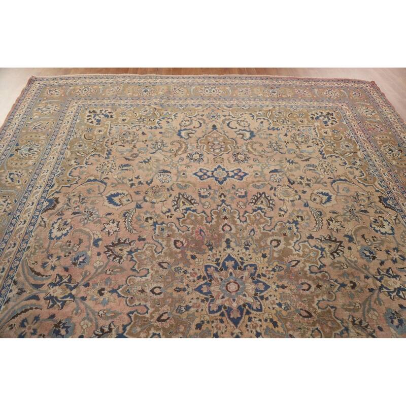 Hand Knotted Oriental 100% Wool Carpet Traditional Floral Pink Mashad Area Rug - 12' 5'' X 9' 4''