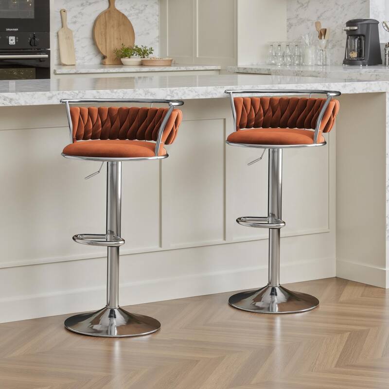 Set of 2 Velvet Adjustable Swivel Bar Stools