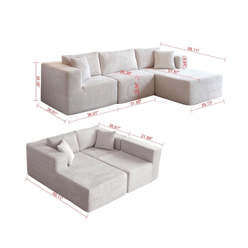 104.33" Modern 3-Seat L-Shaped Sectional Sofa with Free Combination Design and No Assembly Required