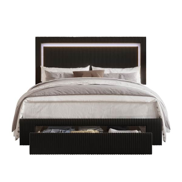 CraftPorch Velvet Tufted LED Light Platform Storage Bed